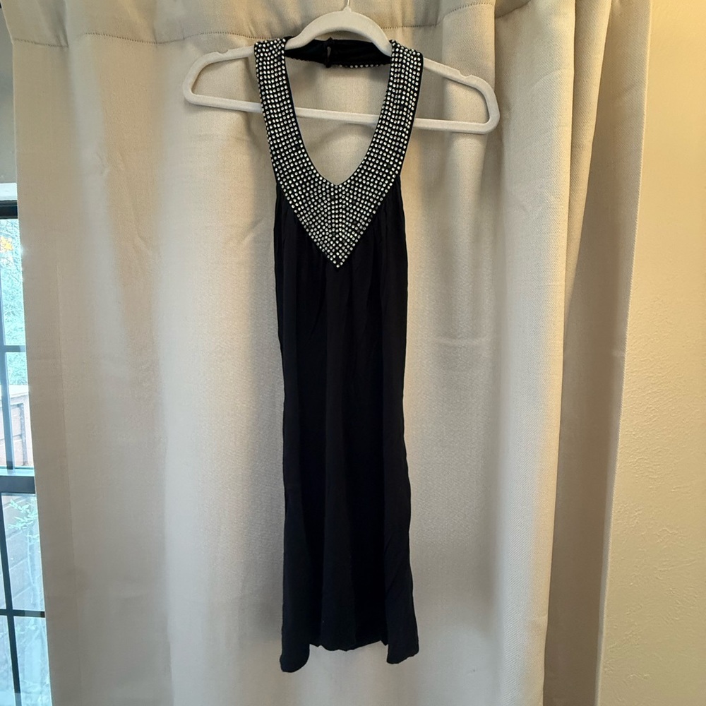 Ed Hardy y2k medium Black Halter Dress with Embellished V-Neck